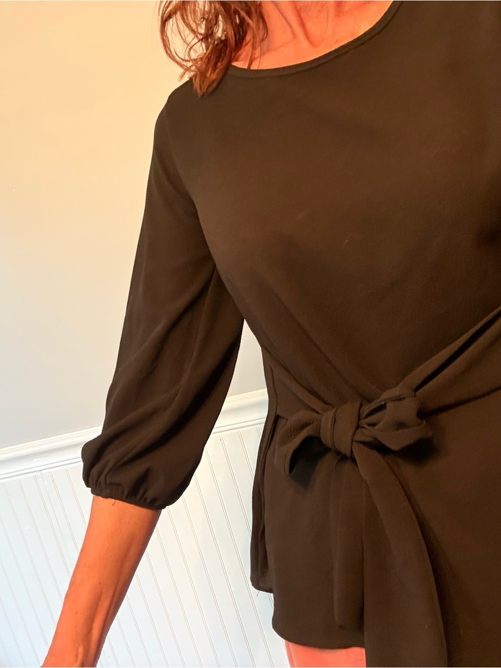 entro Black Puff Sleeve Tie-Waist Top